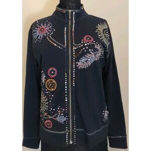 Zenergy Chicos Black Multicolor Sequins Zip Geometric‎ Sweatshirt Size 1 (M)